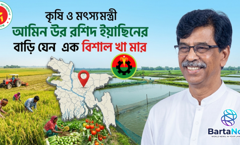 কৃষি ও মৎস্য মন্ত্রী আমিন উর রশিদ ইয়াছিনের বাড়ি যেন এক বিশাল খামার